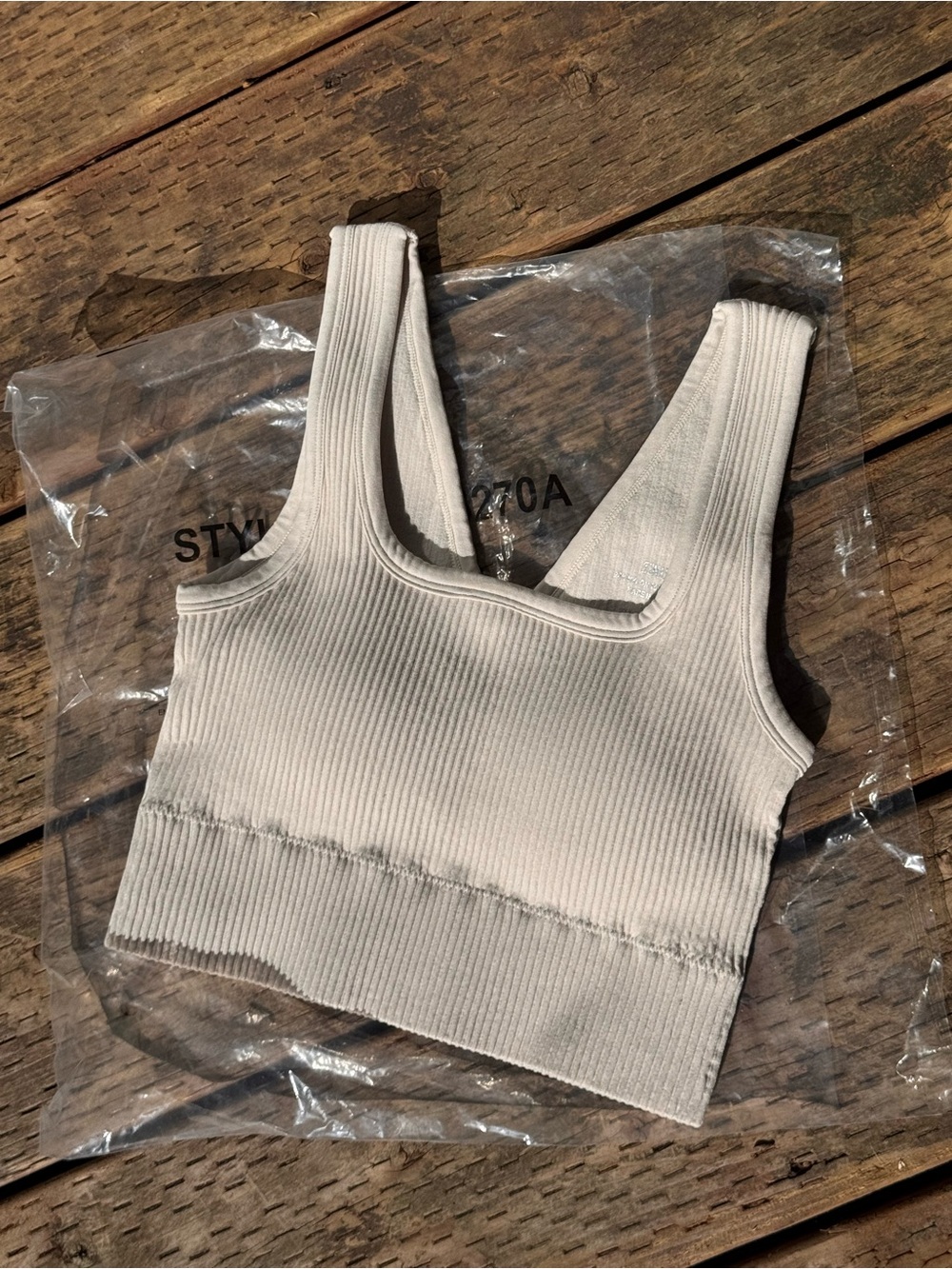 Zenana Outfitters Ribbed Scoop Crop Tank in Light Beige